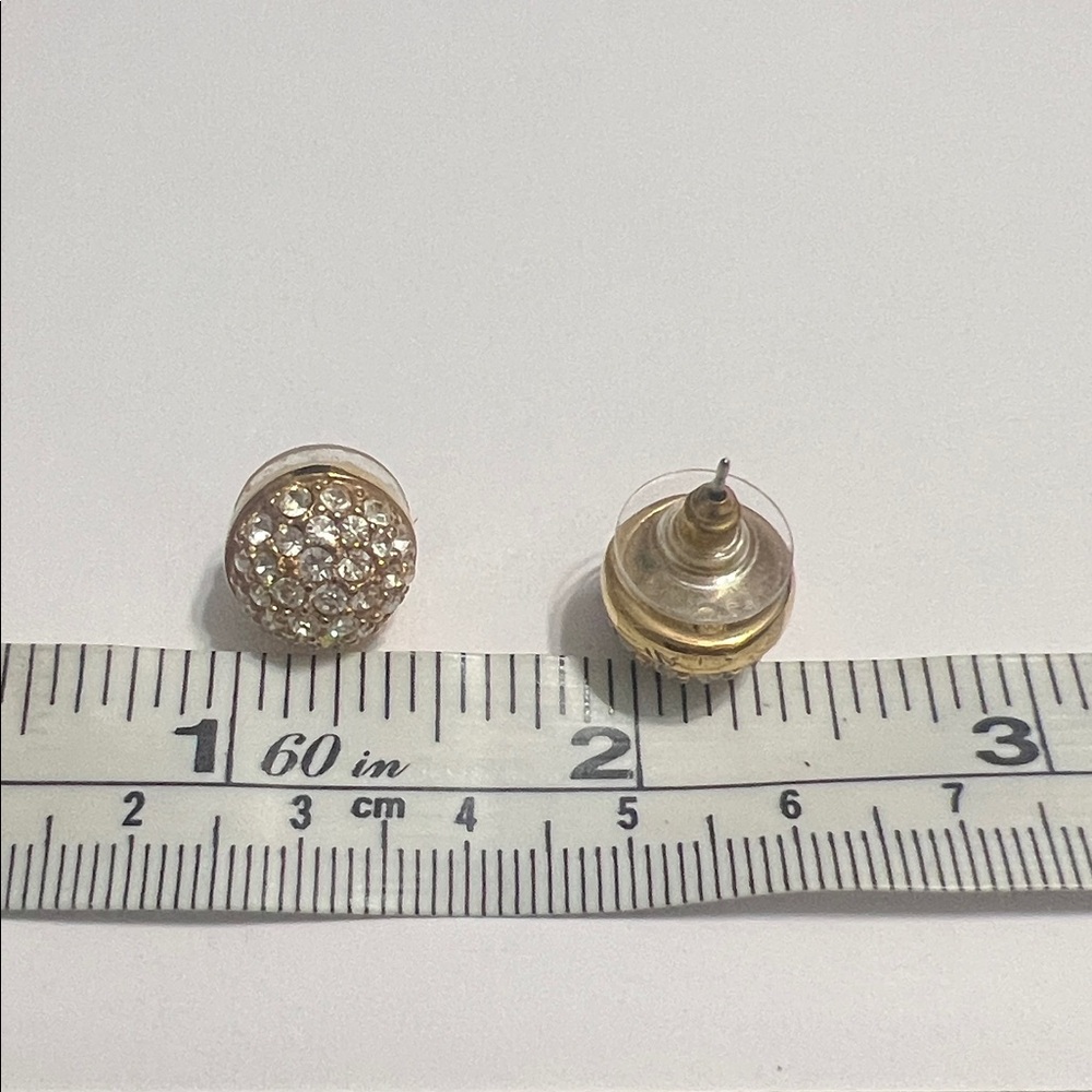Vintage Faux Round Diamond Gold Charm Earrings - Picture 6 of 6